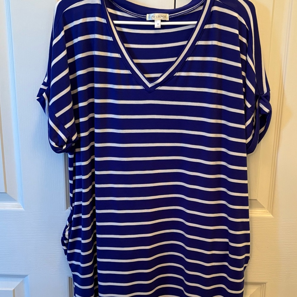 Blue Striped V-Neck Top